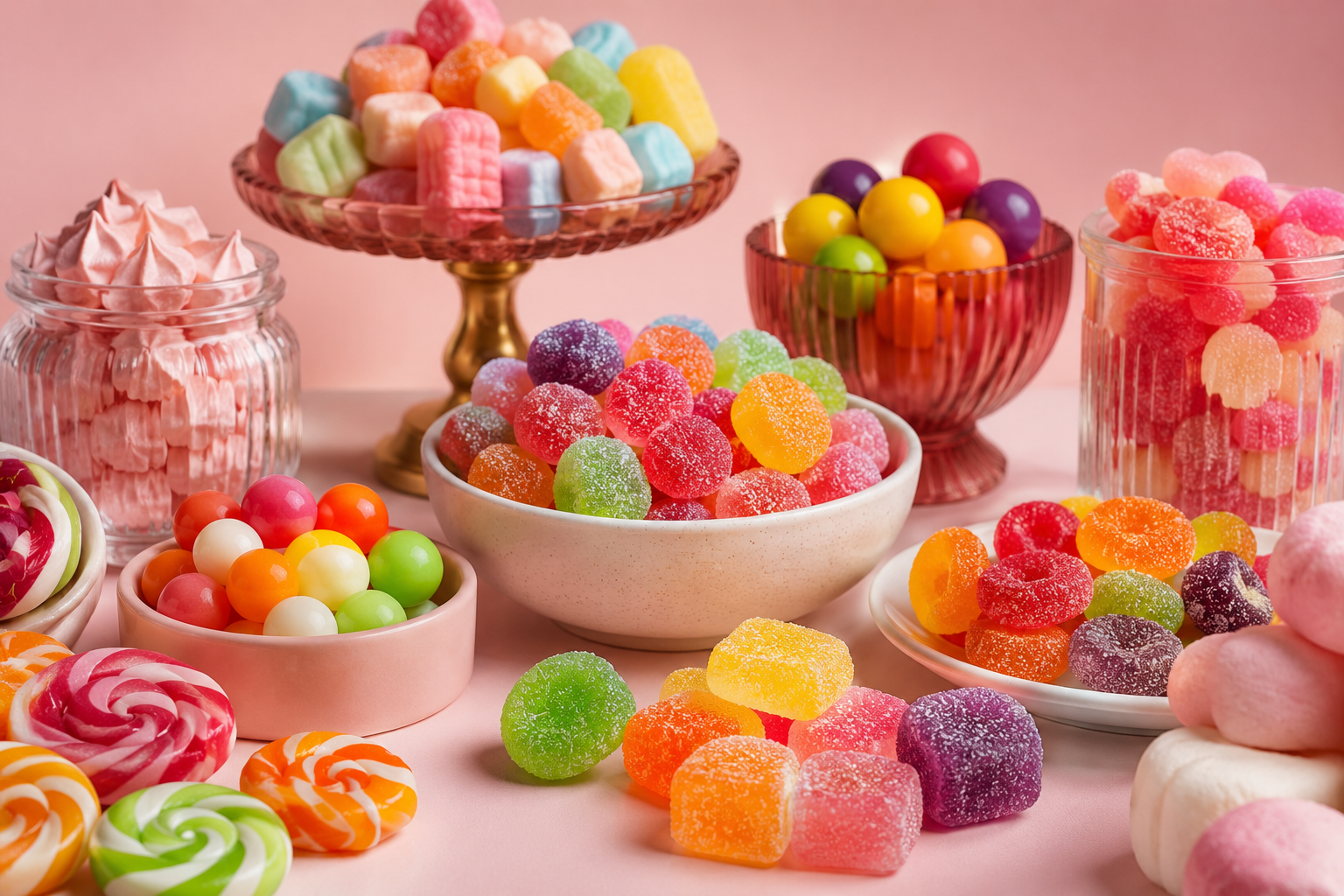 Colorful premium Candizi sweets displayed in an elegant modern confectionery